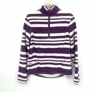 Lands End Women Size Small 6 8 Pullover Fleece 1/4 Zip Sweatshirt Purple Stripe